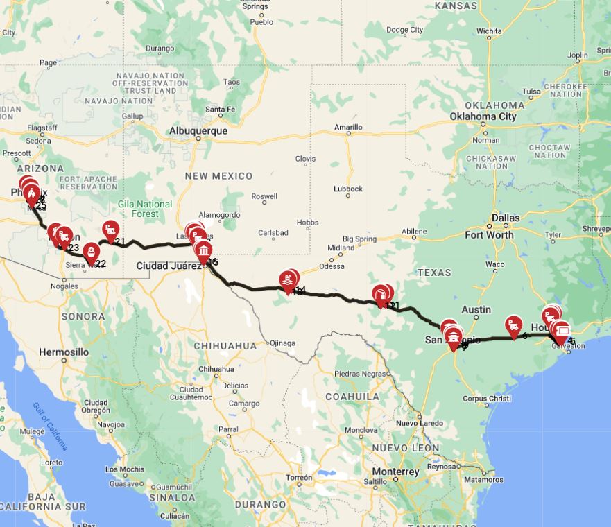 Motorhome trip from Houston to Phoenix